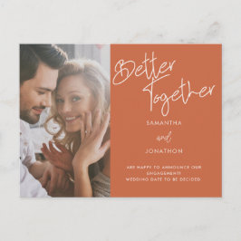 Cartão Postal De Anúncio Noivado Fotográfico Terracotta Melhor Junto