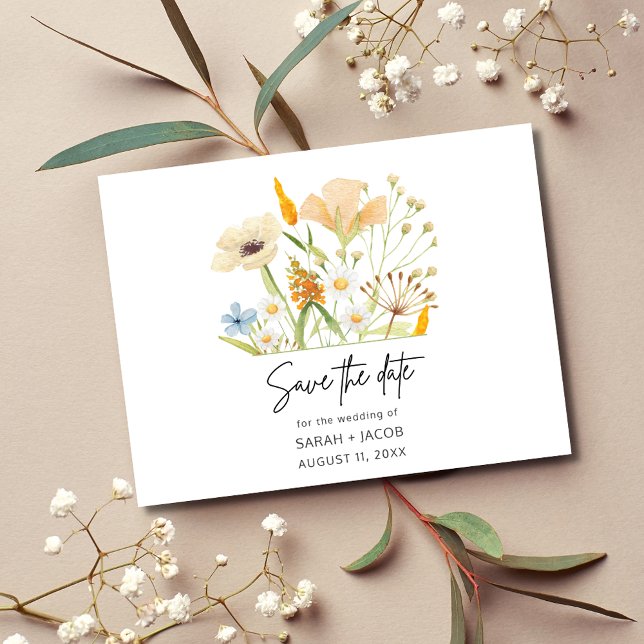 Cartão Postal De Anúncio Noivas de Flores Selvagens Boho Orçamento Save the (Boho Wildflowers Budget Wedding Save the Date)