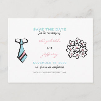 Cartão Postal De Anúncio Noivo Noiva Cartoon Casamento Salvar Data Postcard