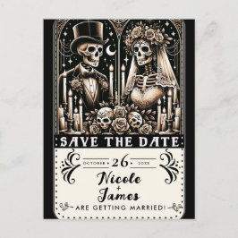 Cartão Postal De Anúncio Noivos Esqueletos de Tarot Casamento Salve a Data