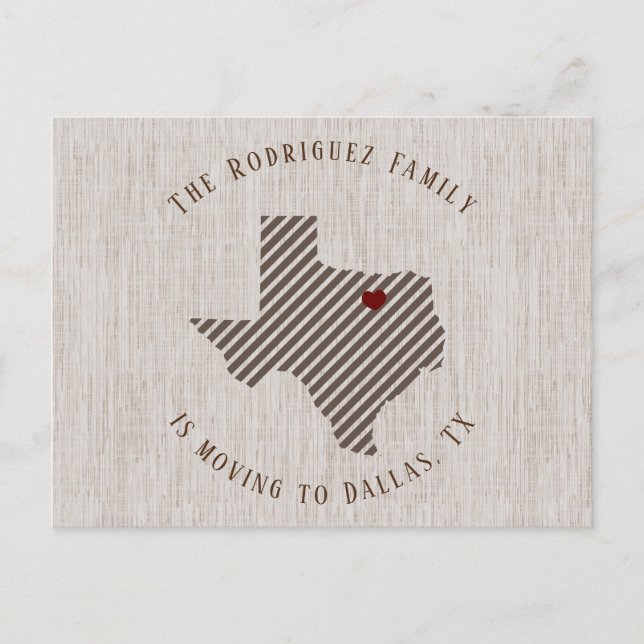 Cartão Postal De Anúncio North Texas Brown Linen e Heart Texas Moving (Frente)