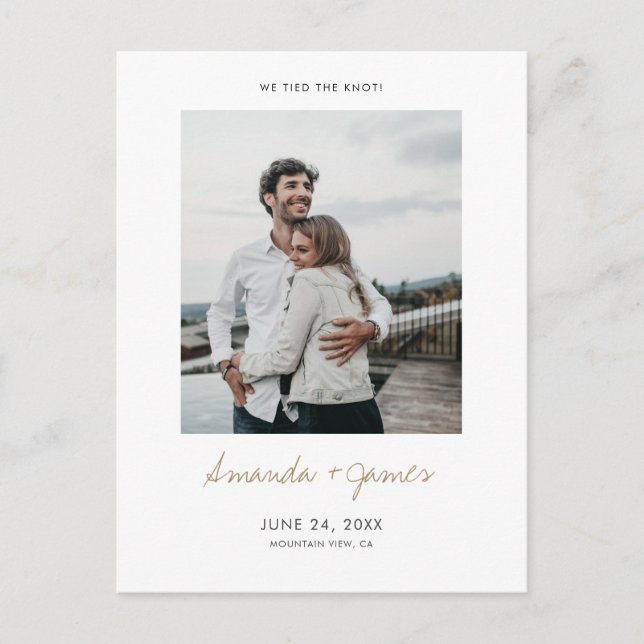Cartão Postal De Anúncio Nós amarramos o nó! Casamento Moderno de Elopement (Frente)