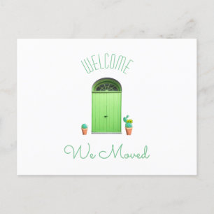 Cartão Postal De Anúncio Nós movemos o cacto novo das portas do verde do