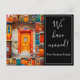 Cartão Postal De Anúncio Nós Mudamos Chic Script de Portas Modernas