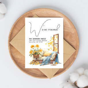 Cartão Postal De Anúncio Nós Mudamos Endereço da Janela Floral