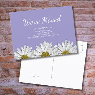 Cartão Postal De Anúncio Nós Mudamos Margaridas Brancas Lavanda Roxo
