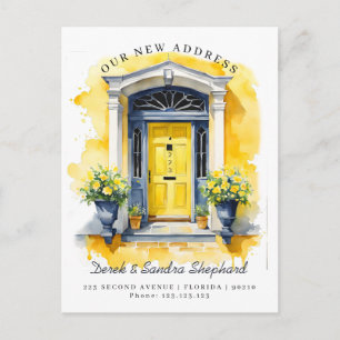 Cartão Postal De Anúncio Nós Mudamos Novo Endereço Porta Aquarela Amarela