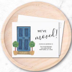 Cartão Postal De Anúncio Nós Mudamos Novo Endereço Porta Aquarela Azul