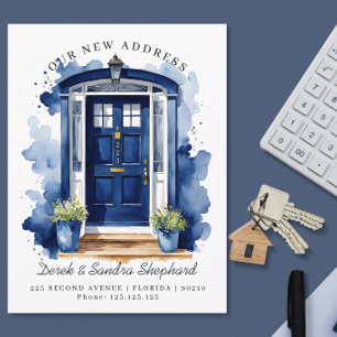 Cartão Postal De Anúncio Nós Mudamos Novo Endereço porta Navy Aquarela
