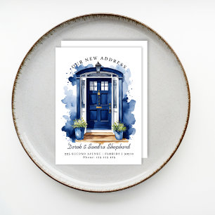 Cartão Postal De Anúncio Nós Mudamos Novo Endereço porta Navy Aquarela