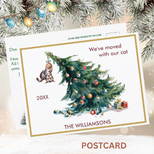 Cartão Postal De Anúncio Nós mudamos o gato divertido e o Natal das árvores
