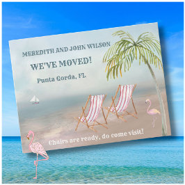 Cartão Postal De Anúncio Nós Mudamos Orçamento Cadeiras de Praia Moving