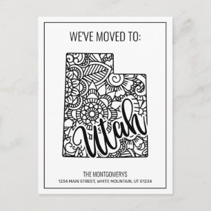 Cartão Postal De Anúncio Nos mudamos para Utah State Floral Mandala