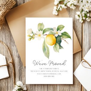 Cartão Postal De Anúncio Nós nos movemos   Novo endereço do Lemon Blossom