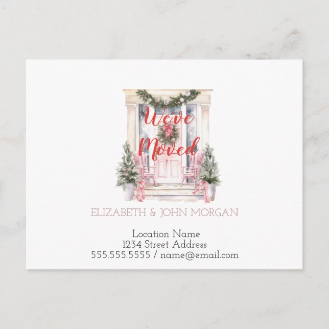 Cartão Postal De Anúncio Nós nos movemos, porta de feriado, novo endereço (Frente)