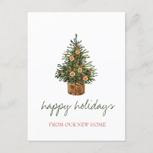 Cartão Postal De Anúncio Nós nos mudamos, Árvore de Natal Laranja Feriado