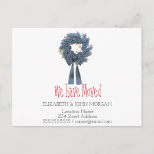 Cartão Postal De Anúncio Nós nos mudamos, Blue Wreath, Novo Endereço