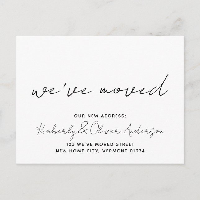 Cartão Postal De Anúncio Nós nos mudamos Caligrafia à Mão Endereço Mudança (Frente)
