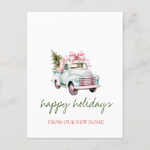 Cartão Postal De Anúncio Nós Nos Mudamos, Caminhão Azul, Feriado Da Árvore