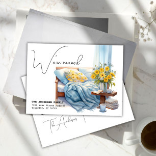 Cartão Postal De Anúncio Nós nos Mudamos Casa Aconchegante Sofá Aquarela La