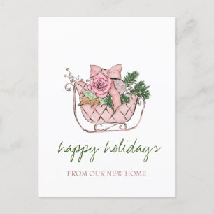 Cartão Postal De Anúncio Nós Nos Mudamos, Chic Pink Sleigh