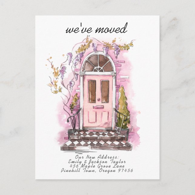 Cartão Postal De Anúncio Nós nos Mudamos - Endereço Novo Moderno Aquarela n (Frente)