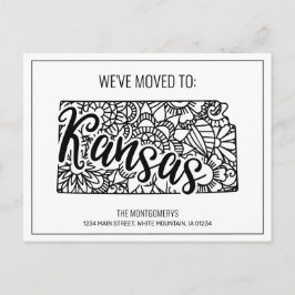 Cartão Postal De Anúncio Nós nos mudamos Floral Mandala Estado do Kansas