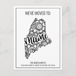 Cartão Postal De Anúncio Nós nos mudamos Floral Mandala Maine State