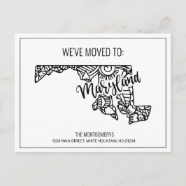 Cartão Postal De Anúncio Nós nos mudamos Floral Mandala Maryland State