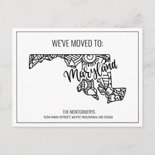 Cartão Postal De Anúncio Nós nos mudamos Floral Mandala Maryland State
