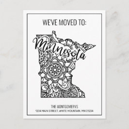 Cartão Postal De Anúncio Nós nos mudamos Floral Mandala Minnesota State
