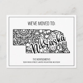 Cartão Postal De Anúncio Nós nos mudamos Floral Mandala Nebraska State