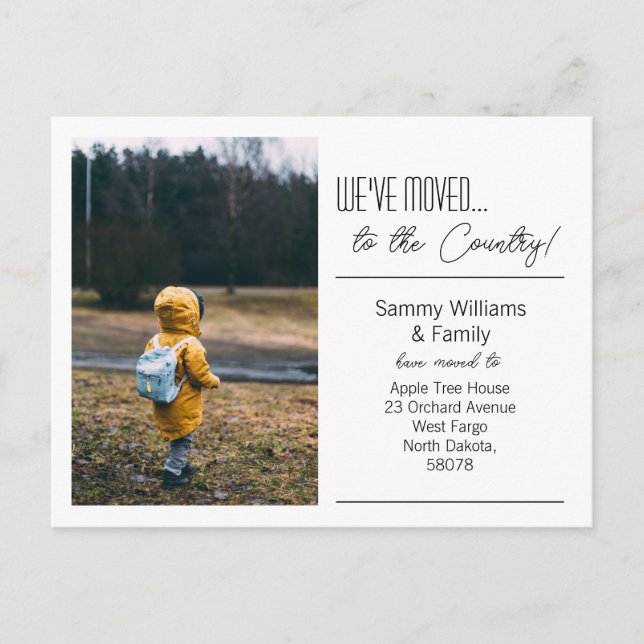 Cartão Postal De Anúncio Nós nos mudamos... Foto de Novo Endereço Moderno (Frente)