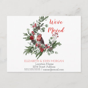 Cartão Postal De Anúncio Nós nos mudamos,Grinalda de Natal Cardinal Vermelh