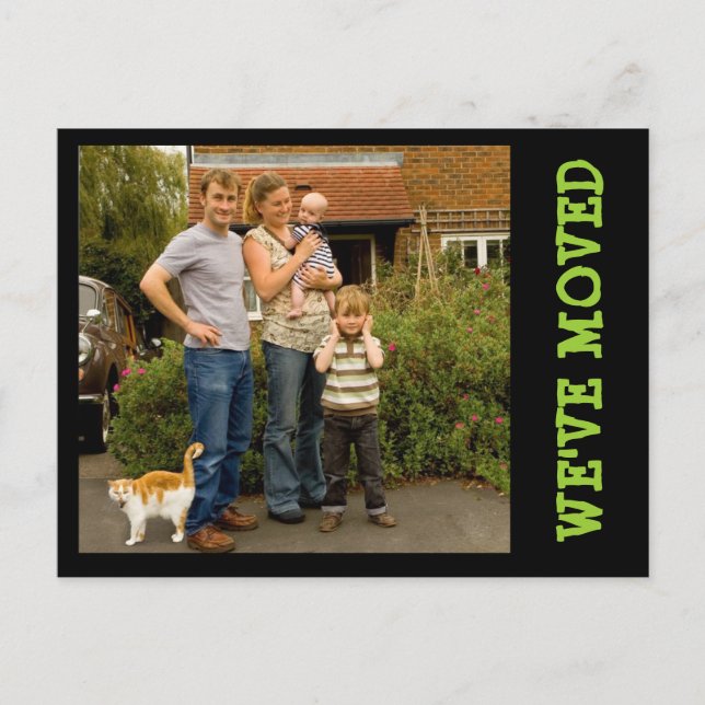 Cartão Postal De Anúncio Nós nos mudamos! Novo Cartão-postal de fotografia  (Frente)
