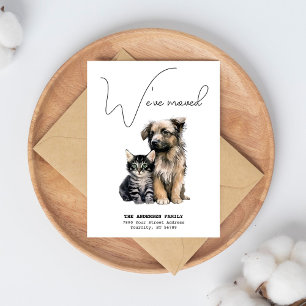 Cartão Postal De Anúncio Nós nos Mudamos Novo Endereço Gato Cachorro Aquare