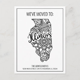Cartão Postal De Anúncio Nós nos mudamos para o Floral Mandala do Estado de