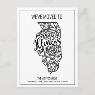 Cartão Postal De Anúncio Nós nos mudamos para o Floral Mandala do Estado de