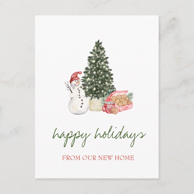 Cartão Postal De Anúncio Nós Nos Mudamos, Pine Tree, Snowman, Cookies (Frente)