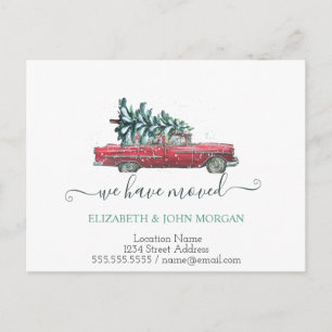 Cartão Postal De Anúncio Nós nos mudamos Retro Car Pine Tree Natal