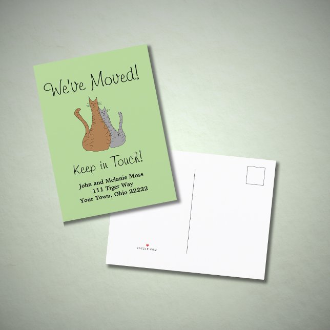 Cartão Postal De Anúncio Nós nos mudamos Tabby Cats Green (Criador carregado)