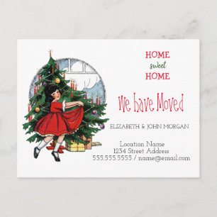 Cartão Postal De Anúncio Nós Nos Mudamos, Vintage Tree Little Girl