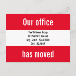 Cartão Postal De Anúncio Nosso Escritório Mudou Bright Red & White Moving