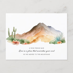 Cartão Postal De Anúncio Nova Casa Aquarela Montanhas Cacto Mudança