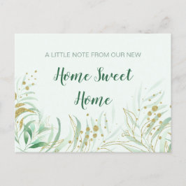 Cartão Postal De Anúncio Nova Casa Doce Lar Aquarela Folhagem Mudança