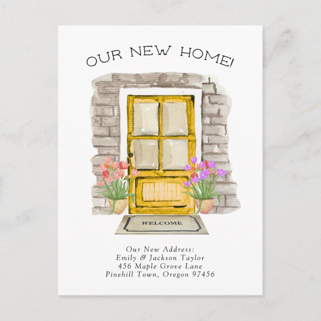 Cartão Postal De Anúncio Nova Casa - Endereço Novo Charme de Aquarela na Po (Frente)