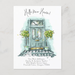 Cartão Postal De Anúncio Nova Casa - Endereço Novo Moderno Porta Aquarela
