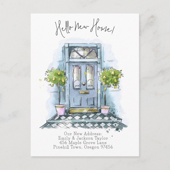 Cartão Postal De Anúncio Nova Casa - Endereço Novo Moderno Porta Aquarela (Frente)