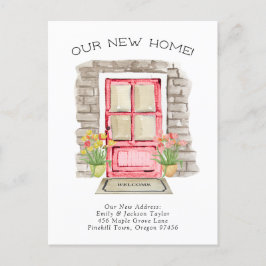 Cartão Postal De Anúncio Nova Casa - Novo Endereço Fofo Aquarela Porta