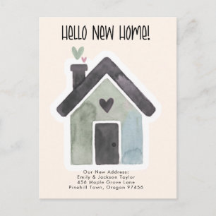 Cartão Postal De Anúncio Nova Casa - Novo Endereço Fofo Aquarela Porta